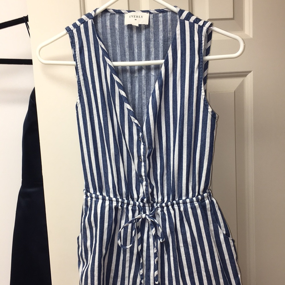 Blue and White Striped Everly Romper